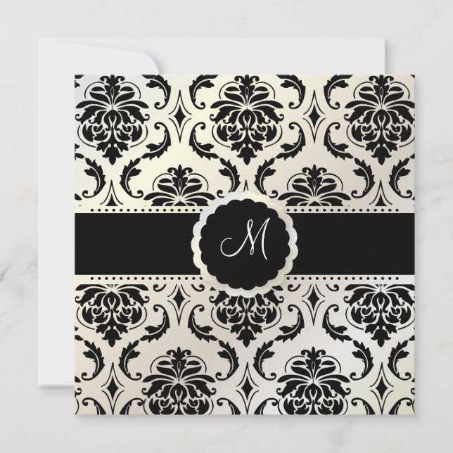 PixDezines Vendome Damask / Black + White Inbjudningar (Framsida)