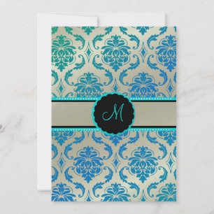 PixDezines Vendome Damask / Peacock Blue Inbjudningar