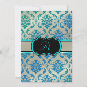 PixDezines Vendome Damask / Peacock Blue Inbjudningar