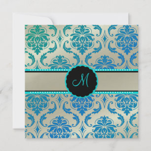 PixDezines Vendome Damask / Peacock Blue Inbjudningar