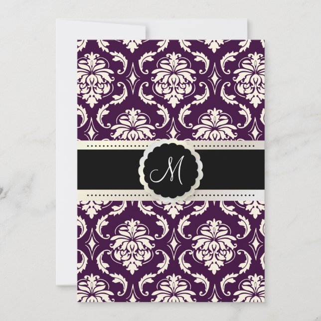 PixDezines Vendome Damask / Plommon + Crème 5x7 Inbjudningar (Framsida)