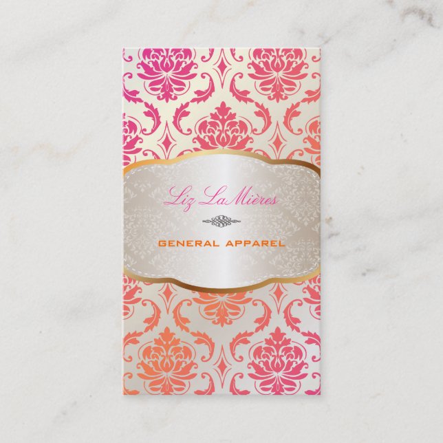 PixDezines vendome Damask/Sherbet färg Visitkort (Framsida)