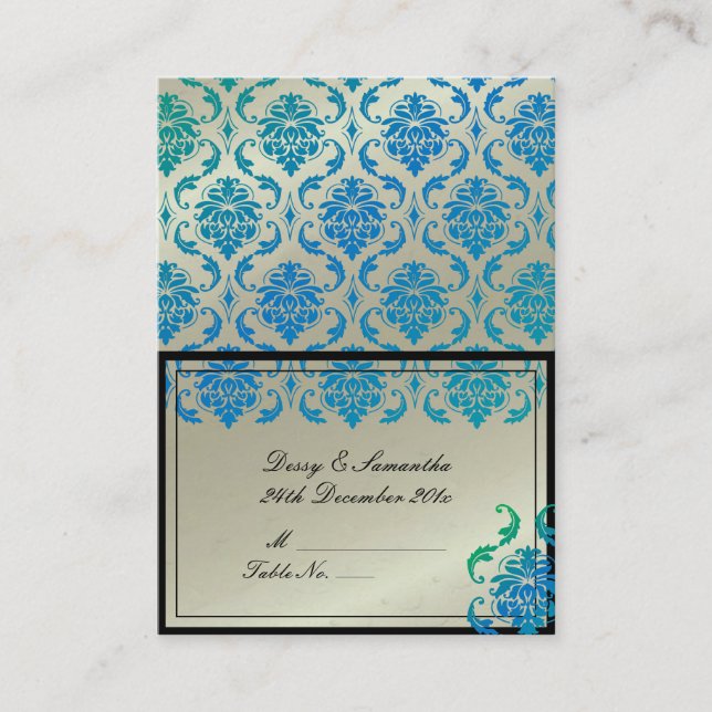PixDezines Vendome Damask Tält Place Card (Knubbig Placeringskort (Framsida)