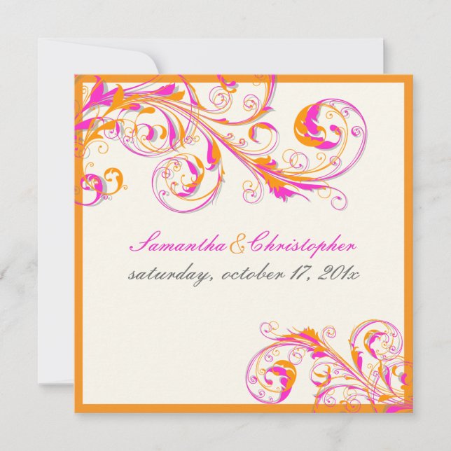PixDezines Vine Swirls|coral+fuschia|DIY färg Inbjudningar (Framsida)