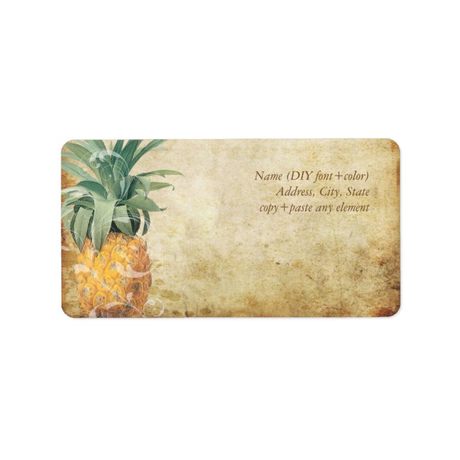 PixDezines Vintage Ananas/Faux Parchment Adressetikett (Framsidan)