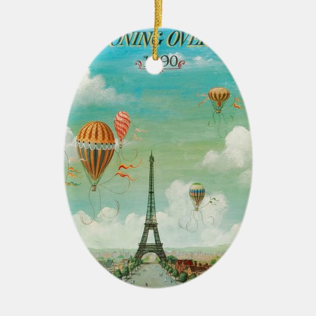 PixDezines vintage ballonger/eiffel/paris Julgransprydnad Keramik (Framsidan)