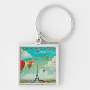 PixDezines vintage ballonger/eiffeltorn/paris Fyrkantig Silverfärgad Nyckelring