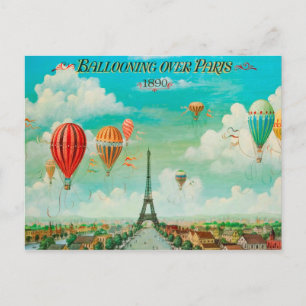 PixDezines vintage-ballonger över paris Vykort
