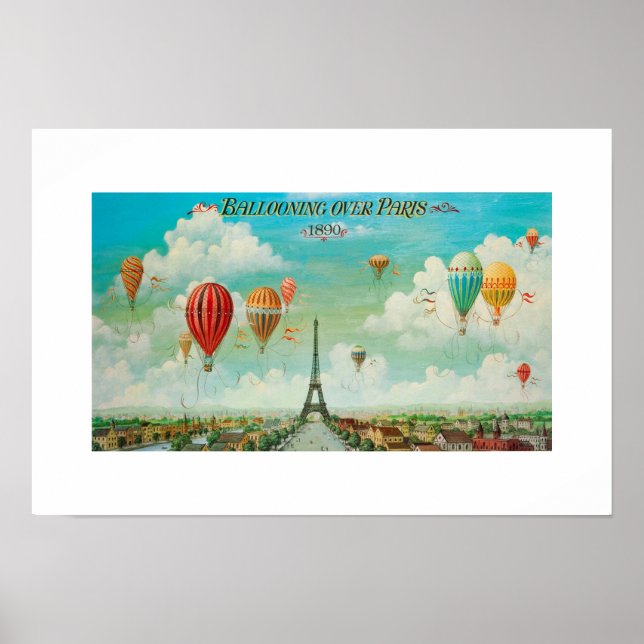 PixDezines vintage ballongfärd över paris Poster (Framsidan)