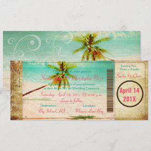 PixDezines Vintage Beach Boarding Pass Inbjudningar