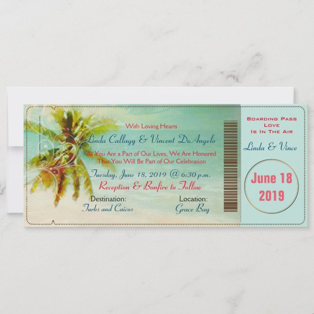 PixDezines Vintage Beach Boarding Pass Inbjudningar (Framsida)