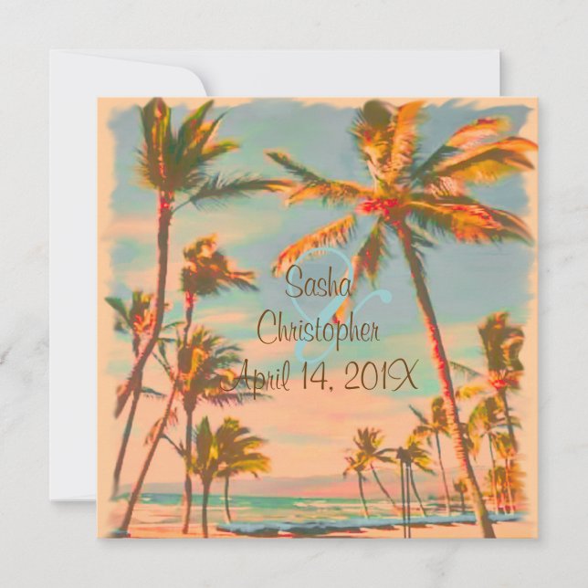 PixDezines Vintage Beach Scence/Aloha/Luau Inbjudningar (Framsida)