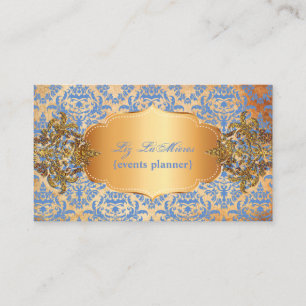 PixDezines Vintage blå céline-damask Visitkort