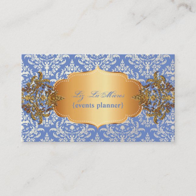 PixDezines vintage blå céline-damask Visitkort (Framsida)