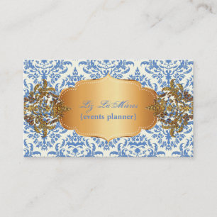 PixDezines Vintage blue céline damask Visitkort