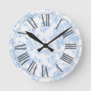 PixDezines-Vintage Blue Rosor Rund Klocka