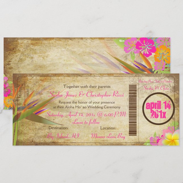 PixDezines Vintage Boarding Pass/Bird of Paradise Inbjudningar (Fram/baksida)