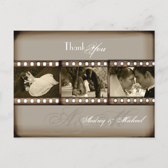 PixDezines Vintage bröllop Foton Tack Vykort (Framsida)