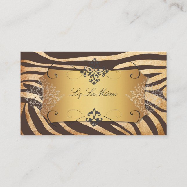 PixDezines-vintage brun zebra/faux-parchment Visitkort (Framsida)