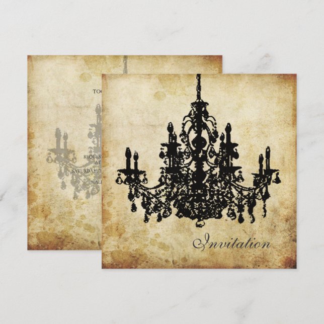 PixDezines VINTAGE CHANDELIER / FAUX PARCHMENT Inbjudningar (Fram/baksida)