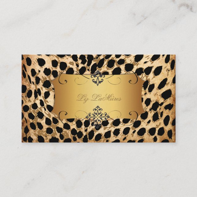 PixDezines vintage cheetah+zebra Visitkort (Framsida)