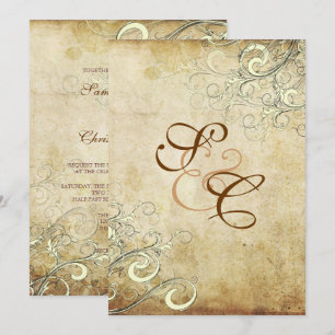 PixDezines VINTAGE CREAM SWIRLS-BRÖLLOPSINBJUDNING Inbjudningar