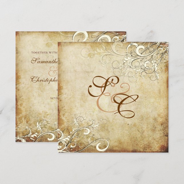 PixDezines VINTAGE CREAM SWIRLS/Faux Parchment Inbjudningar (Fram/baksida)