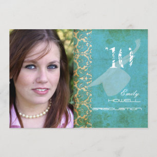 PixDezines VINTAGE DAMASK/TURKOS/EXAMENSFIRANDE Inbjudningar