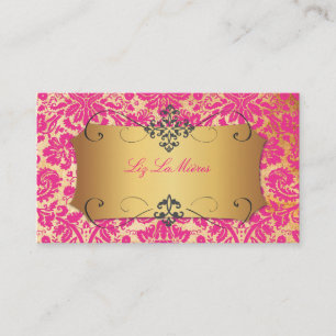 PixDezines-vintage desireé Damask/shock rosa Visitkort