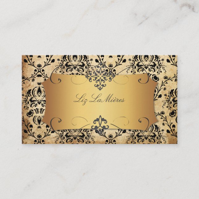 PixDezines Vintage Dolcè damask/faux parchment Visitkort (Framsida)
