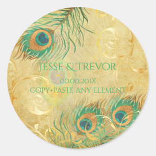 PixDezines VINTAGE FAUX GULD PEACOCK FEATHER Runt Klistermärke