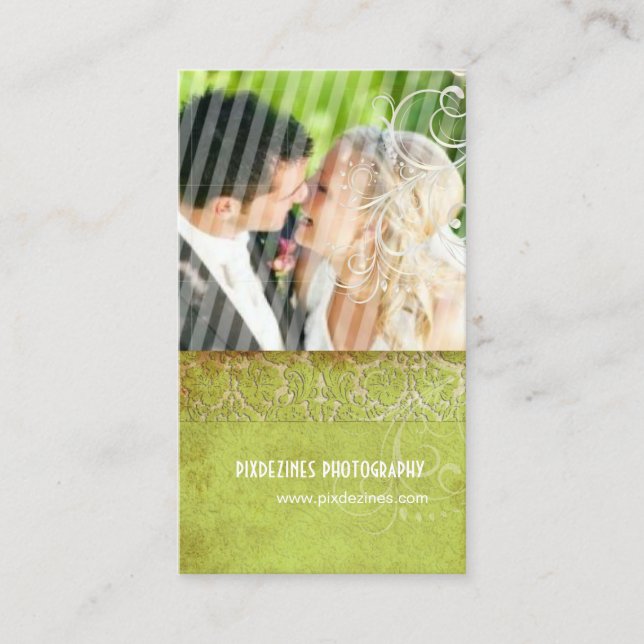 PixDezines-Vintage, Grunge Damask/Grönt Visitkort (Framsida)