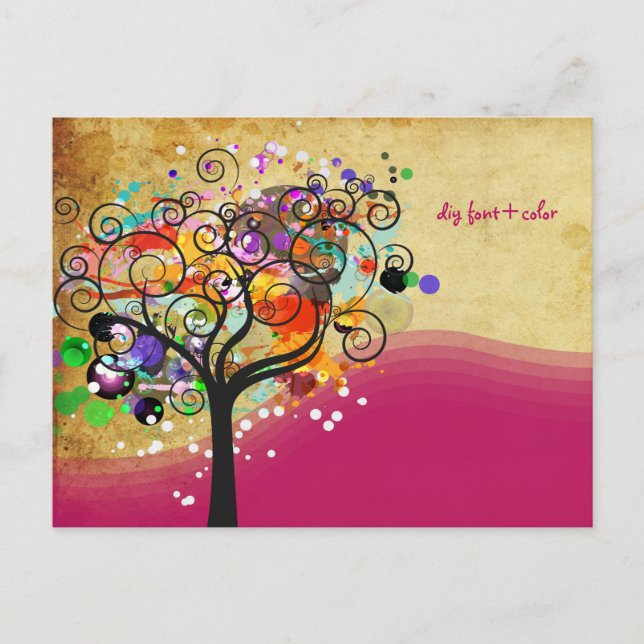 PixDezines vintage grunge träd trimmare/marknadsfö Vykort (Framsida)