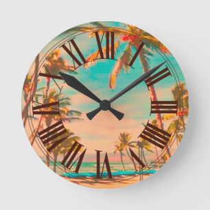 PixDezines vintage hawaii strand Rund Klocka