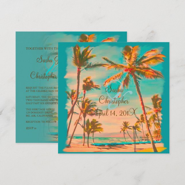 PixDezines VINTAGE HAWAIIAN BEACH/DIY Färg Teal Inbjudningar (Fram/baksida)