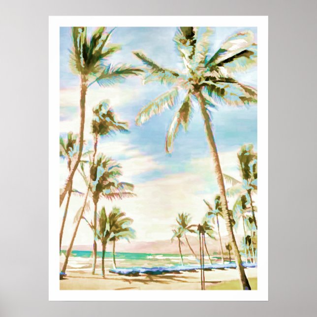 PixDezines Vintage Hawaiian Beach/Light Blue Poster (Framsidan)