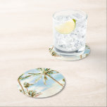 PixDezines Vintage Hawaiian Beach/Pale Blue Sky Underlägg Papper Rund<br><div class="desc">PixDezines wedding coasters or everyday coasters.., featuring Mauna Lani Beach, vintage style, hawaiian beach with watercolor affects. Our dynamic design allows you to edit all elements. This beautiful digital watercolor coconut palms in teal and breezy blue give you a happy feeling. To see more of our hawaiian beaches, copy and...</div>