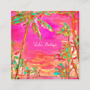 PixDezines Vintage Hawaiian Beach/Rosa/Teal Fyrkantigt Visitkort