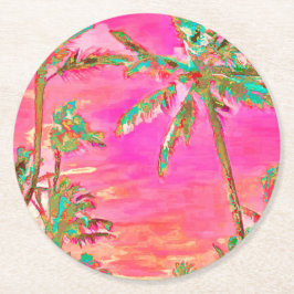 PixDezines Vintage Hawaiian Beach/Rosa/Teal Underlägg Papper Rund