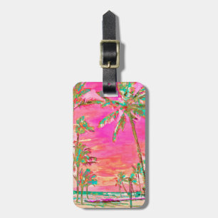 PixDezines Vintage Hawaiian Beach Scene/Rosa Bagagebricka
