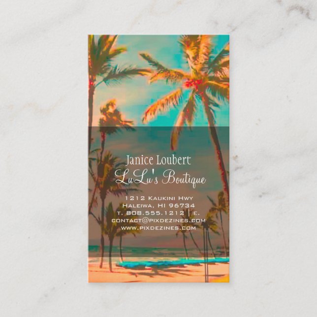 PixDezines Vintage Hawaiian Beach Scene Visitkort (Framsida)
