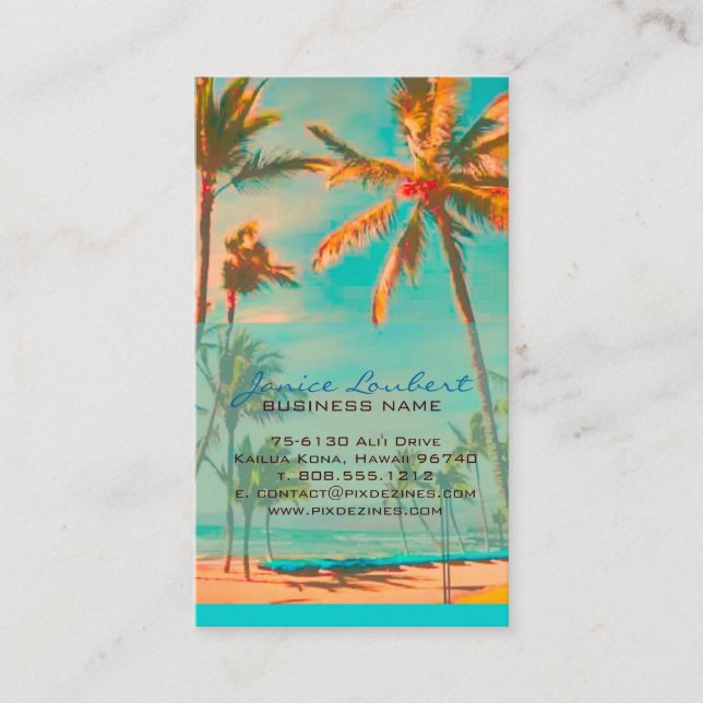 PixDezines Vintage Hawaiian Beach Scene Visitkort (Framsida)