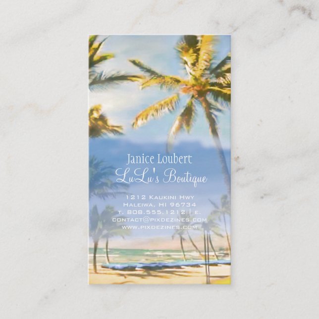 PixDezines Vintage Hawaiian Beach Scene Visitkort (Framsida)