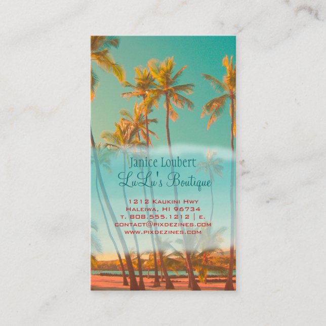 PixDezines Vintage Hawaiian Beach Scene Visitkort (Framsida)