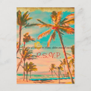PixDezines Vintage Hawaiian Beach/teal Inbjudan Vykort