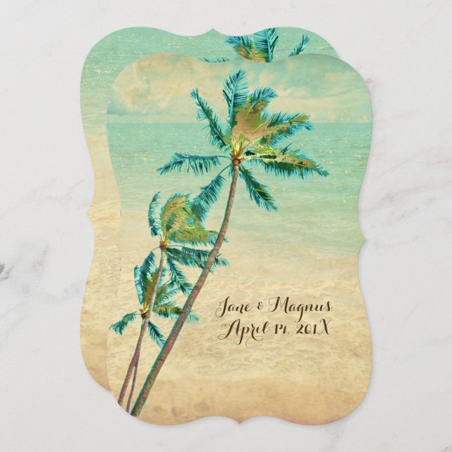 PixDezines Vintage Hawaiian Beach/teal Inbjudningar (Fram/baksida)