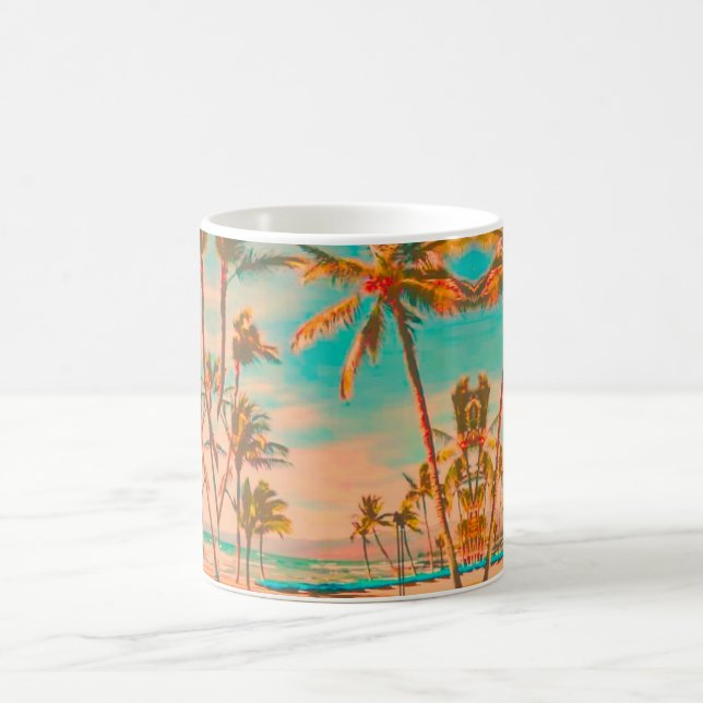 PixDezines Vintage Hawaiian Beach/Teal Kaffemugg (Center)