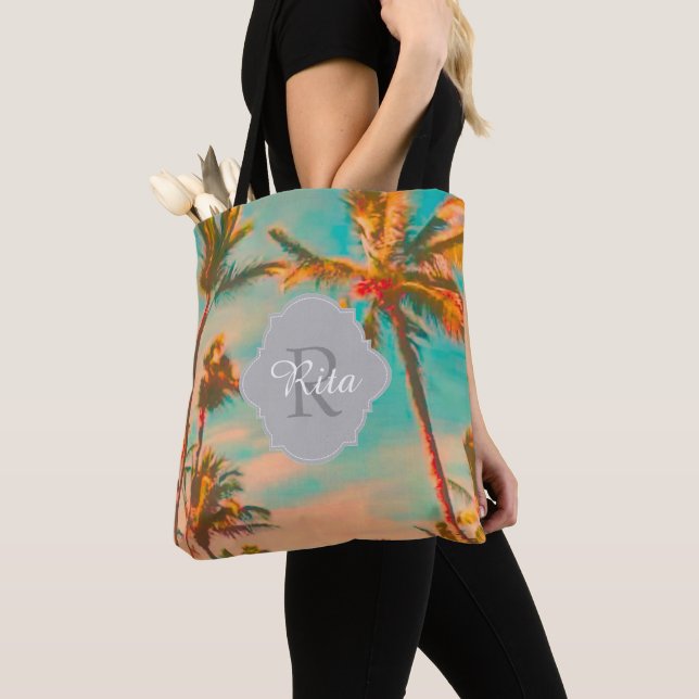 PixDezines Vintage Hawaiian Beach/Teal Tygkasse (Närbild)