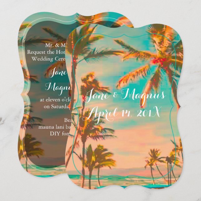 PixDezines vintage hawaiian/teal Inbjudningar (Fram/baksida)