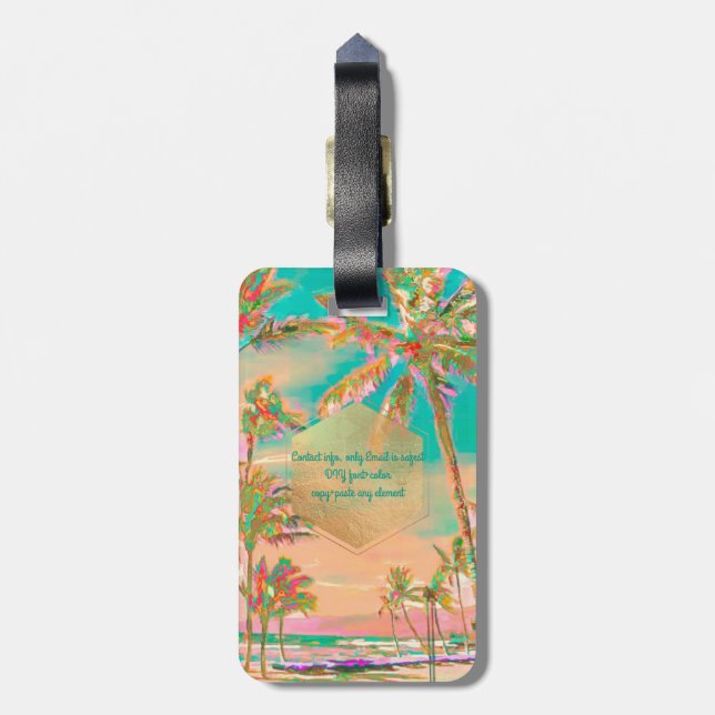 PixDezines vintage hawaiiansk strandscen/teal Bagagebricka (Baksidan Lodrät)